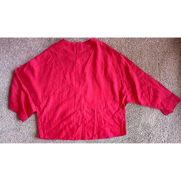 Chico's Dolman 100% Linen Top Size 3 XL Red Lagenlook Crop Boxy Coastal - Picture 2 of 6